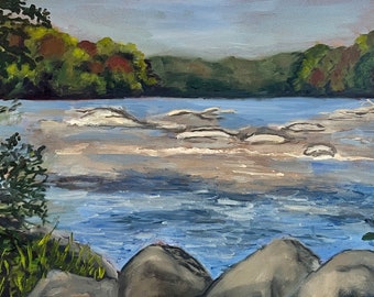 Plein air painting Pony Pasture, Richmond Virginia, fall landscape, James River, small oil painting