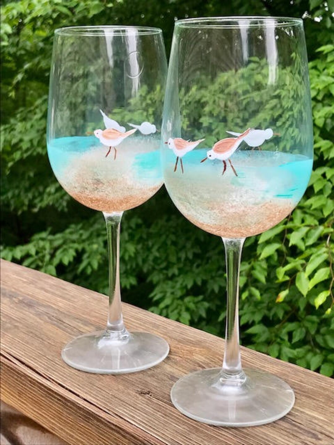 Hand Painted Wine Glasses Beach Wine Glass Sandpipers Beach Etsy