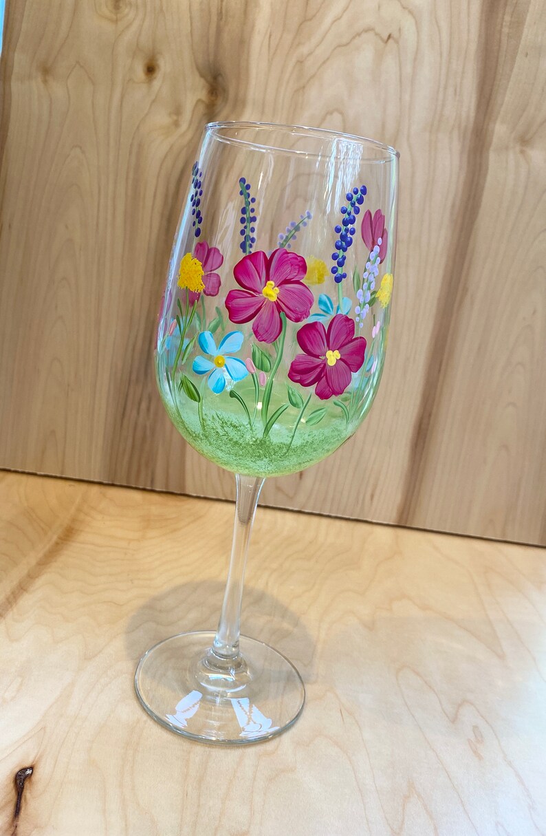 Hand Painted Wine Glasses With Flowers Floral Wine Glass Etsy