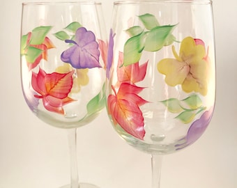 Hand Painted Wine Glasses: Fall Leaves, Rustic Wedding Decor