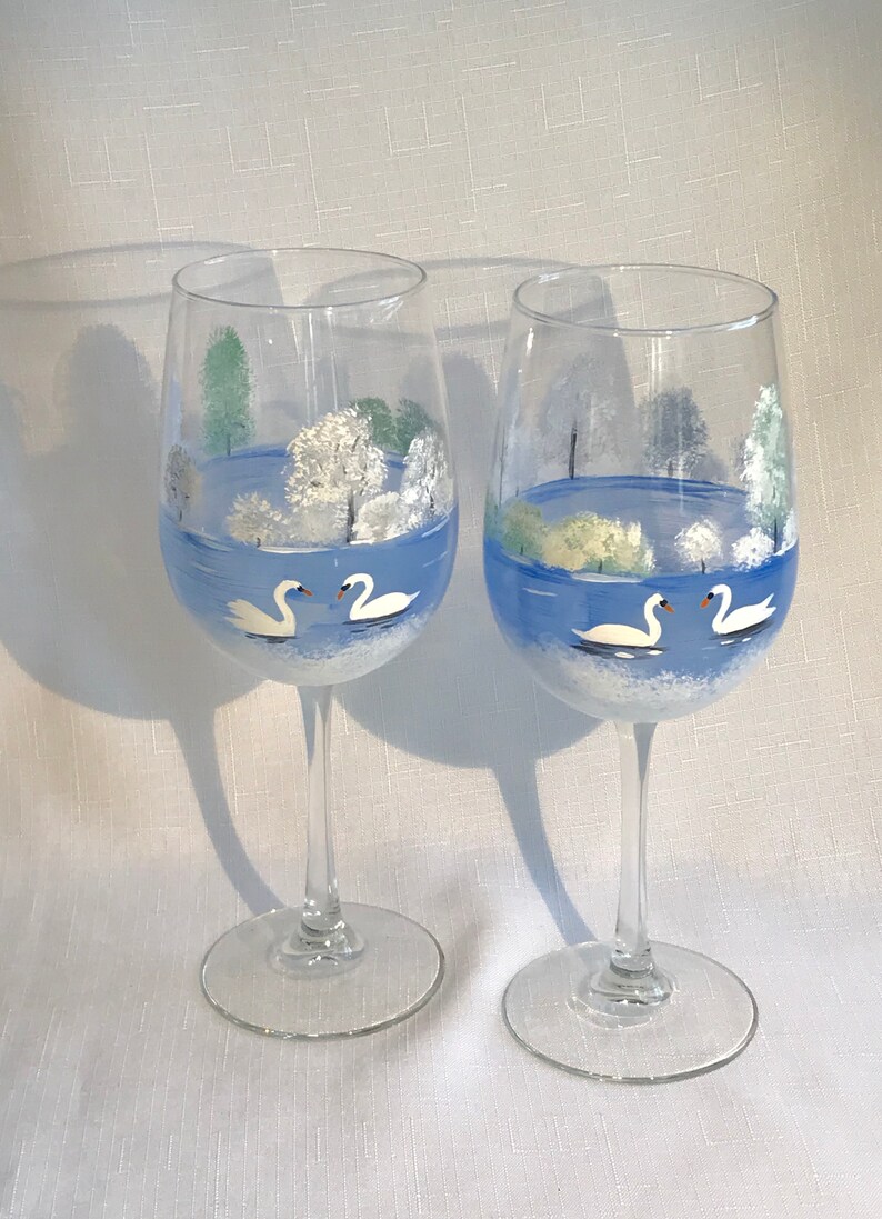 Hand painted wine glasses winter painted wine glass snow Etsy