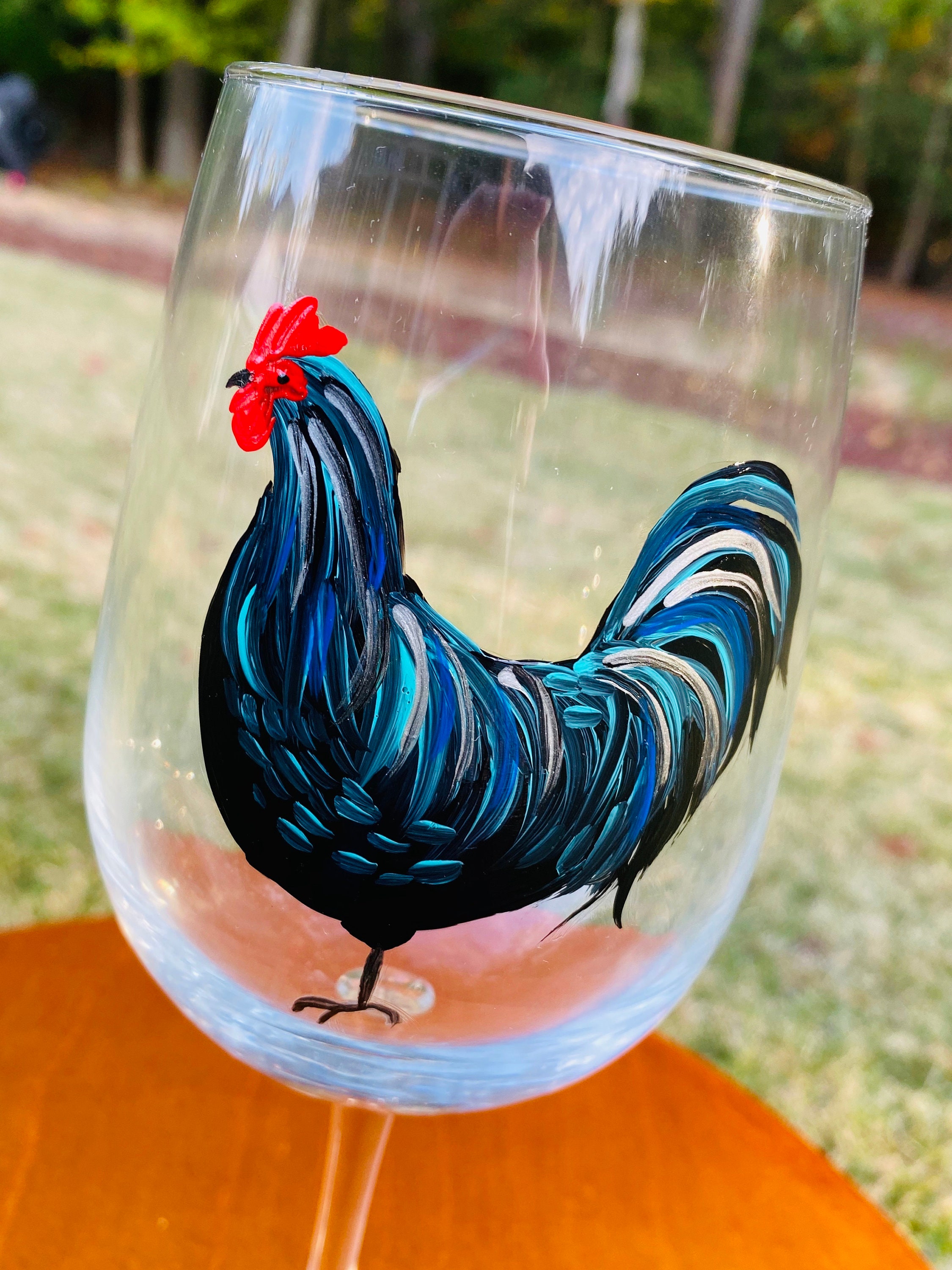 Painted Wine Glasses Rustic, Hand Painted Wine Glass, Black Rooster,  Rooster Decor, Farmhouse Decor, Country Kitchen, Hand Painted Gift 