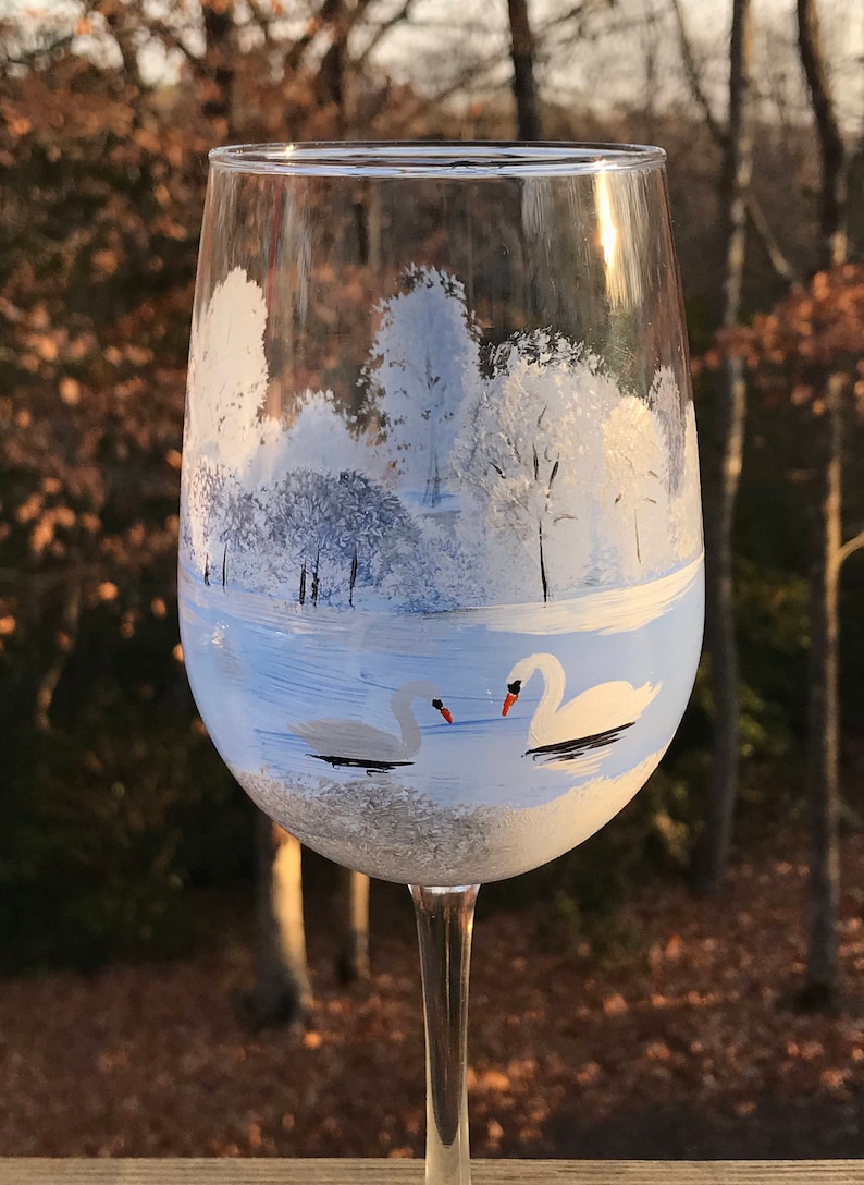 Hand painted wine glasses winter painted wine glass snow Etsy