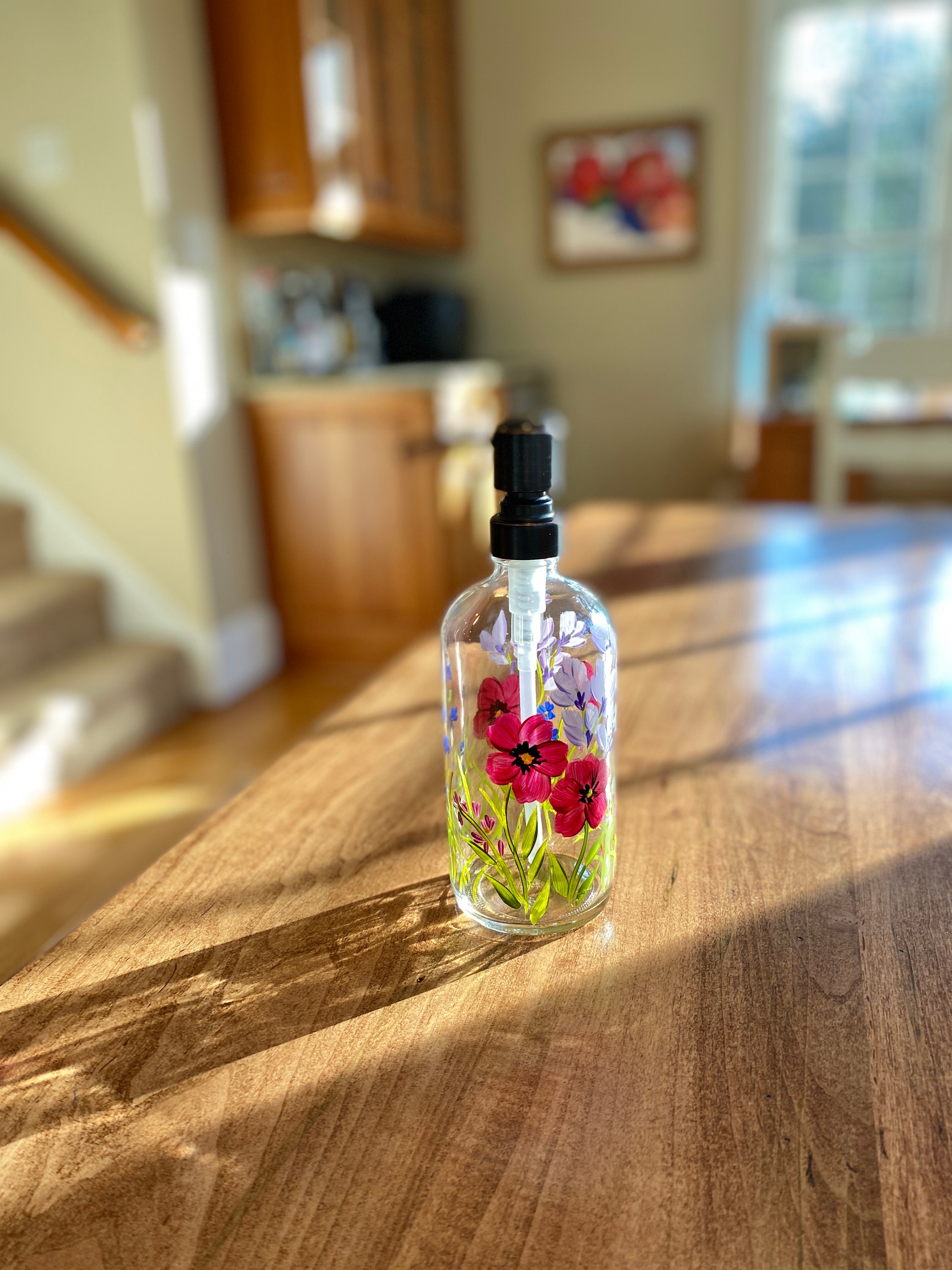 Hand painted soap bottle flowers floral kitchen bath decor Etsy