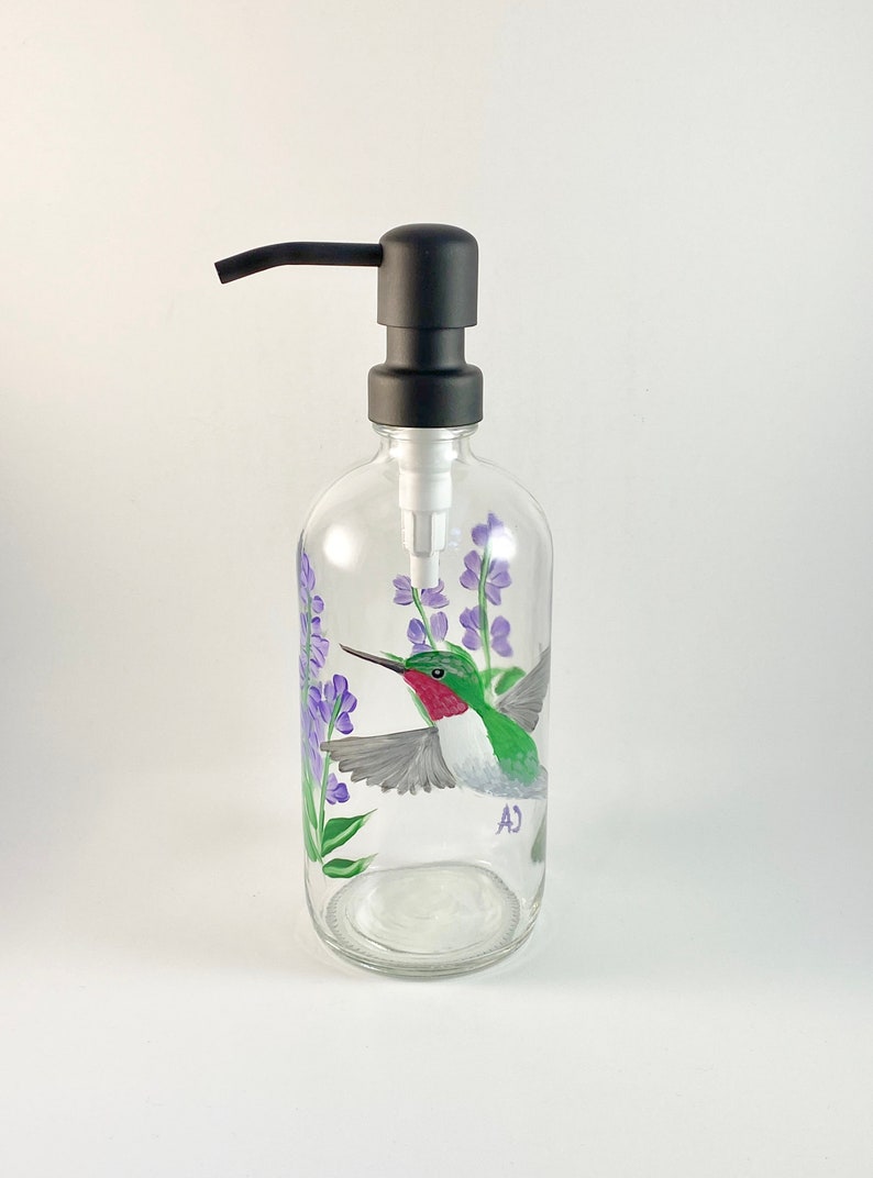 Hand painted soap dispenser hummingbird, handpainted soap dispenser, bathroom soap, dish soap bottle, bird lovers gift, housewarming image 2