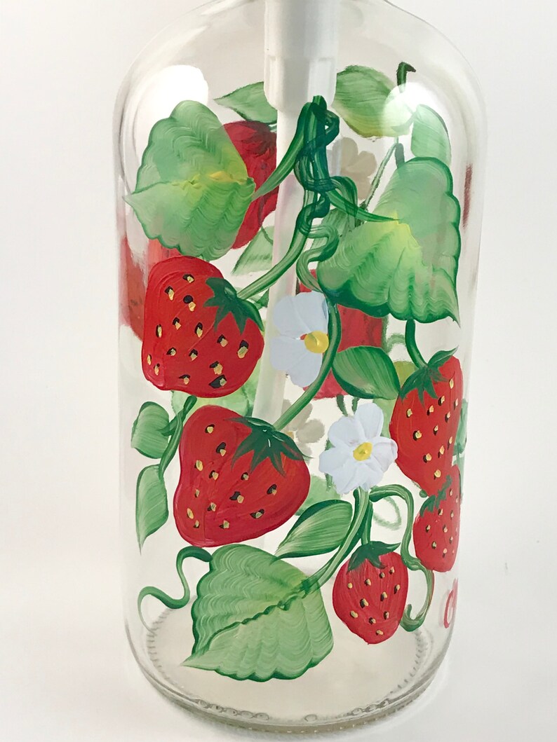 Hand Painted Soap Dispenser Strawberries Kitchen Soap Etsy