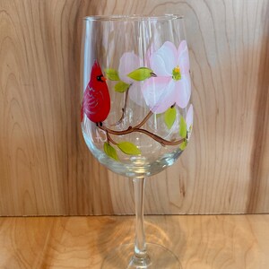 Painted wine glasses with red cardinal, hand painted wine glass with flower, Virginia state bird flower, bird nature lover, mothers day image 4