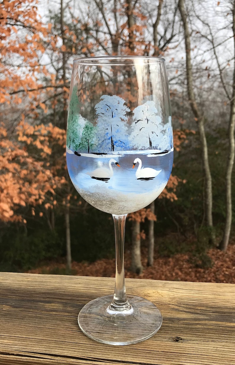 Hand painted wine glasses winter painted wine glass snow Etsy