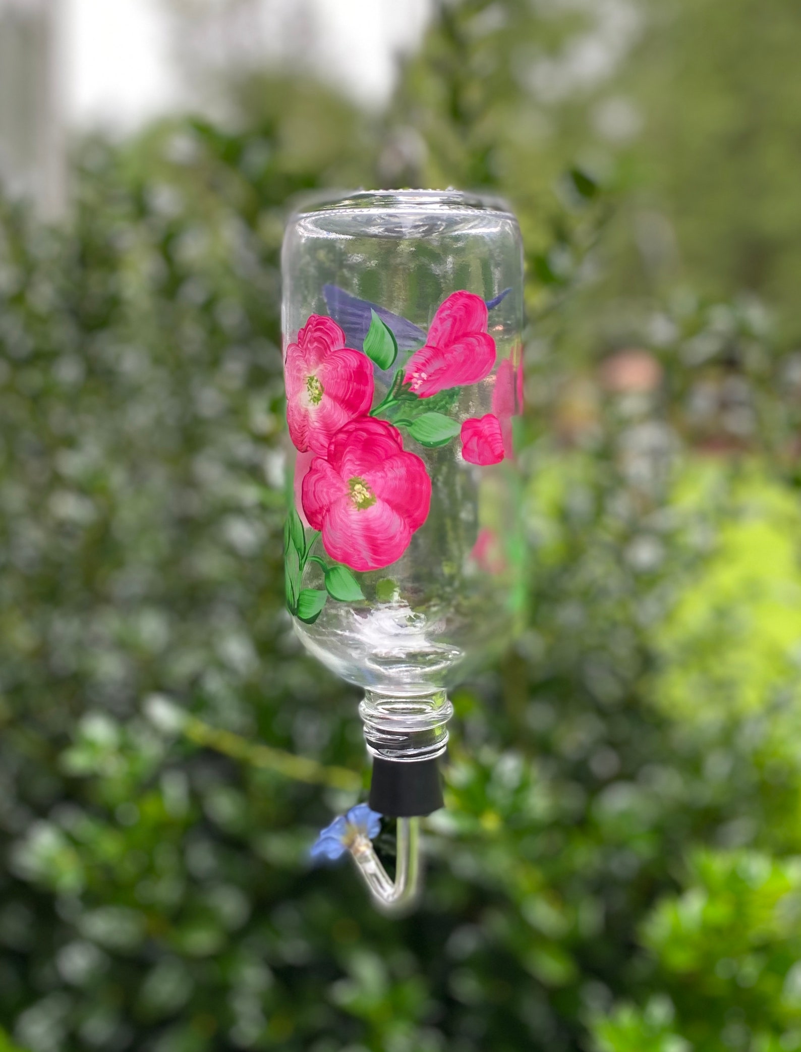 Hand Painted Glass Hummingbird Feeder Nectar Bird Feeder Etsy