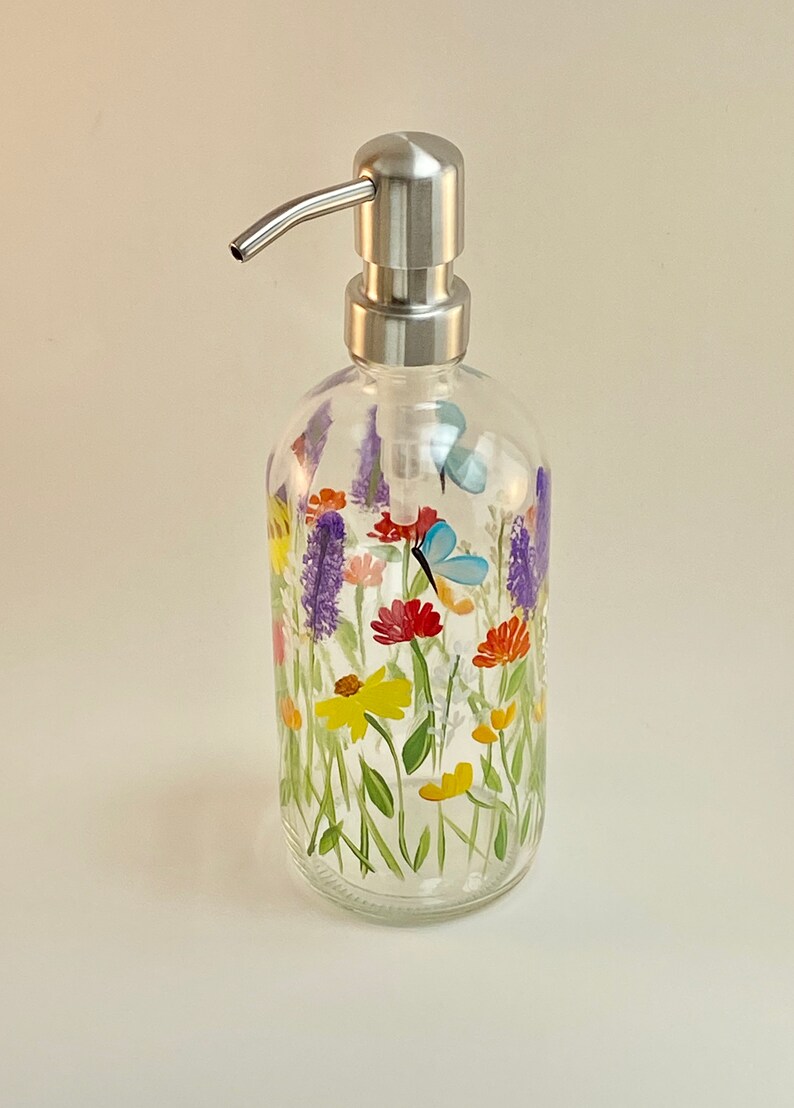 Hand Painted Soap Dispenser Flowers Floral Soap Dispenser Etsy