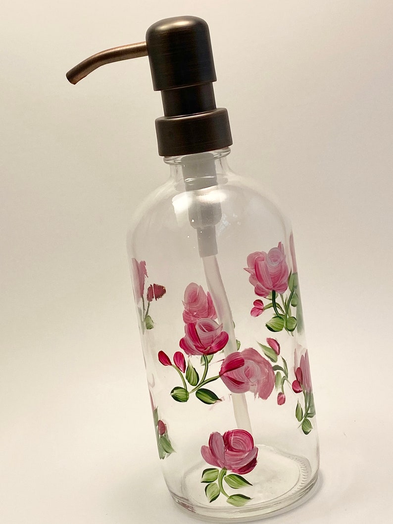 Hand Painted Soap Dispenser With Pink Roses Shabby Chic Soap Etsy