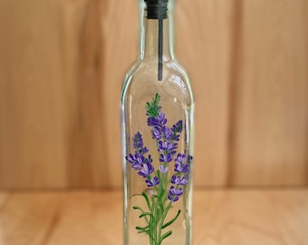 Hand painted Oil and Vinegar Bottle lavender, Lavender kitchen decor, soap dispenser, purple kitchen decor, soap bottle