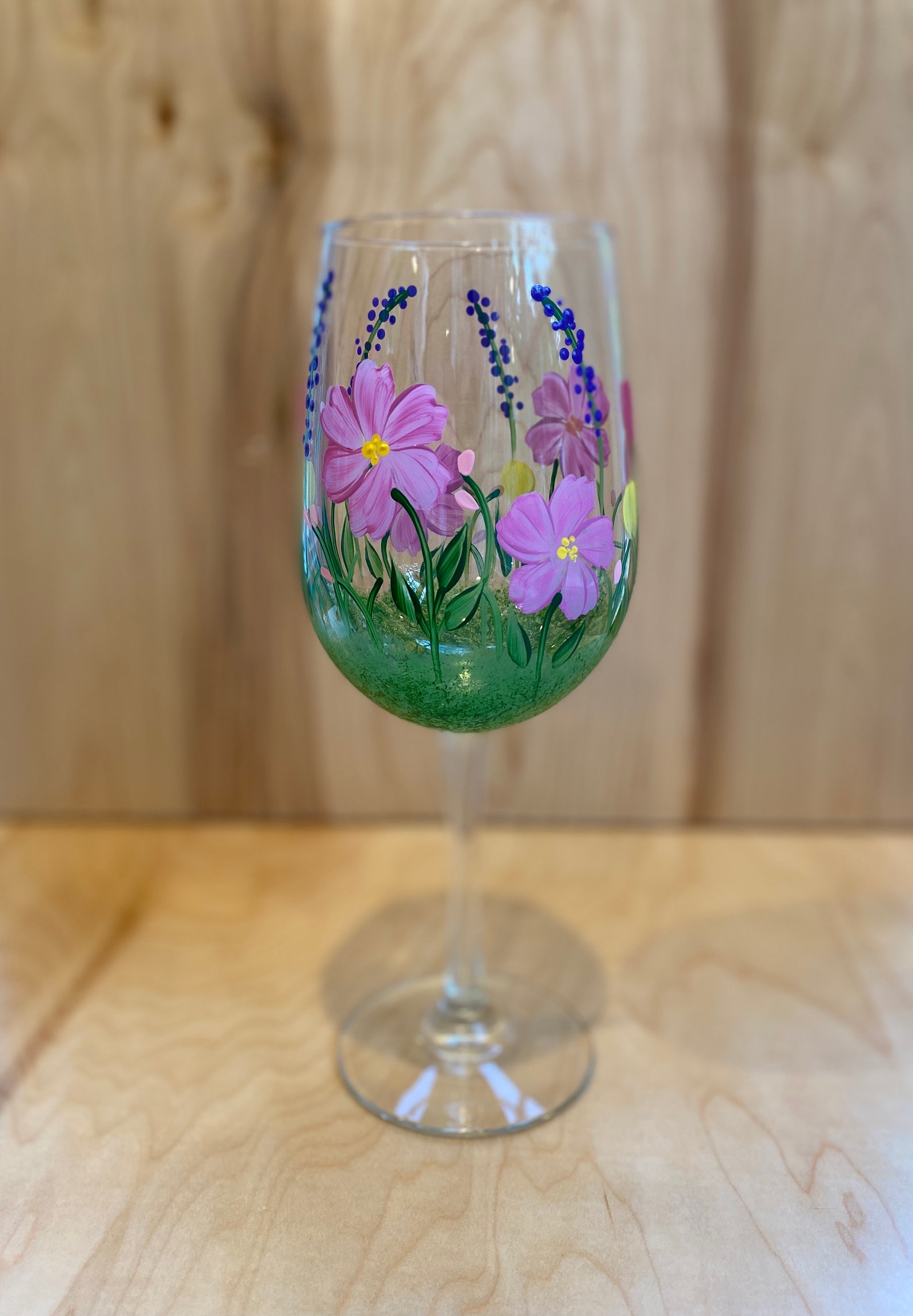 Hand Painted Wine Glasses Spring Flowers Pretty Floral Wine Etsy