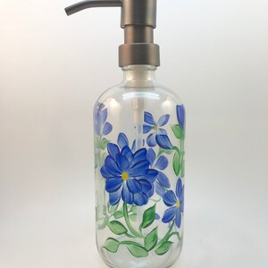 Hand painted soap dispenser blue flowers, painted soap dispenser, wildflowers, bathroom soap dispenser, dish soap bottle image 5