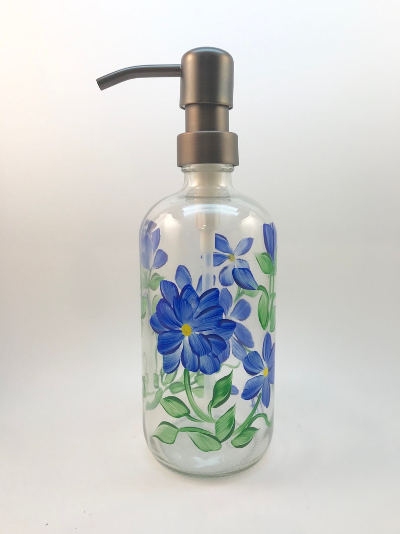 Hand painted soap dispenser blue flowers, painted soap dispenser, wildflowers, bathroom soap dispenser, dish soap bottle image 5