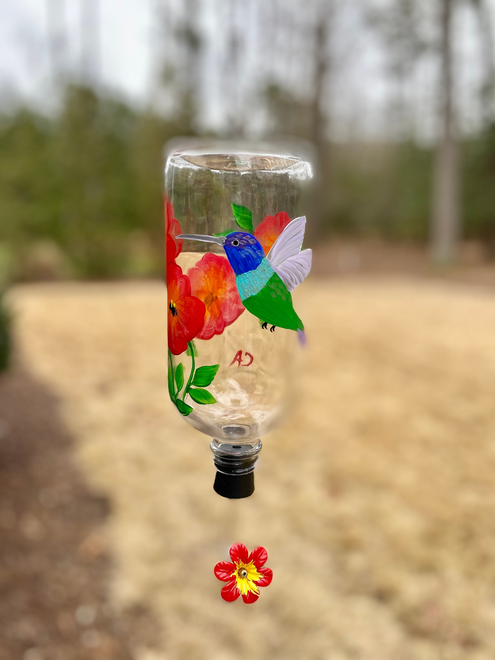 Hand Painted Glass Hummingbird Feeder Nectar Bird Feeder Etsy