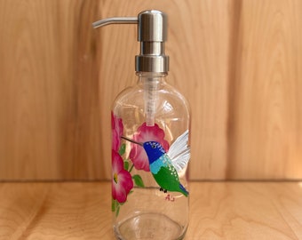 Hand painted soap dispenser hummingbird, handpainted soap dispenser, bathroom soap, dish soap bottle, bird lovers gift, housewarming