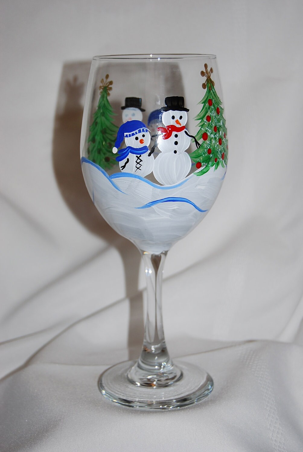Snowman wine glasses hand painted set of two Etsy