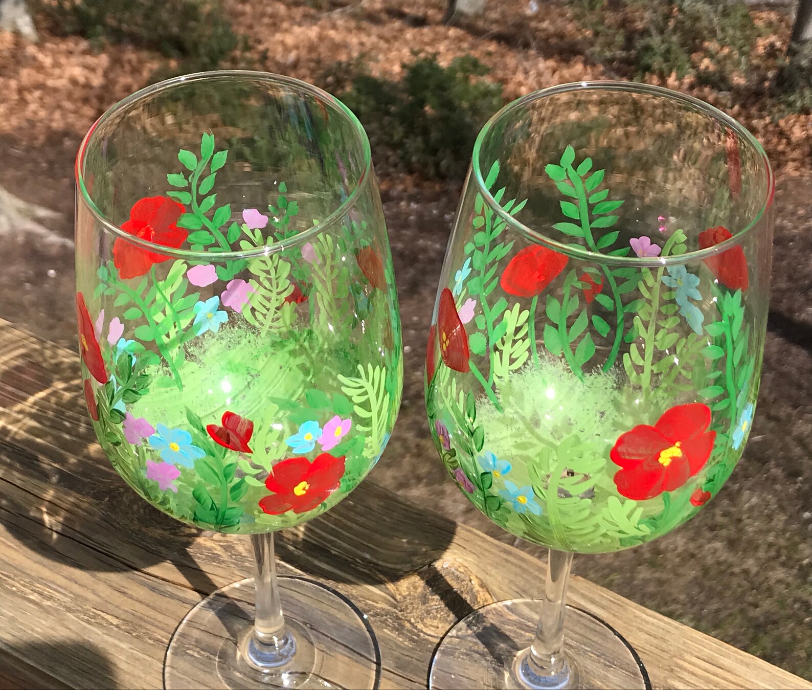 Hand Painted Wine Glasses Spring Flowers Floral Wine Glass Etsy