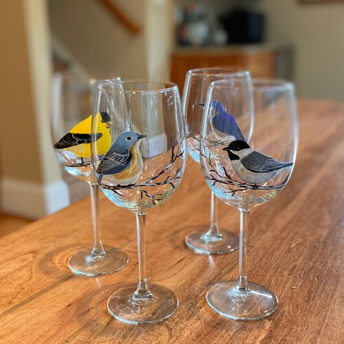 Hand Painted Wine Glasses Hummingbird Wine Glass Bird Wine Etsy