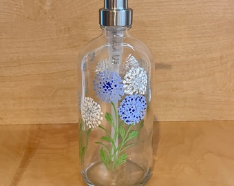 Hand painted soap bottle with dandelion seeds, dish soap bottle for kitchen, hand soap bottle for bathroom, country decor