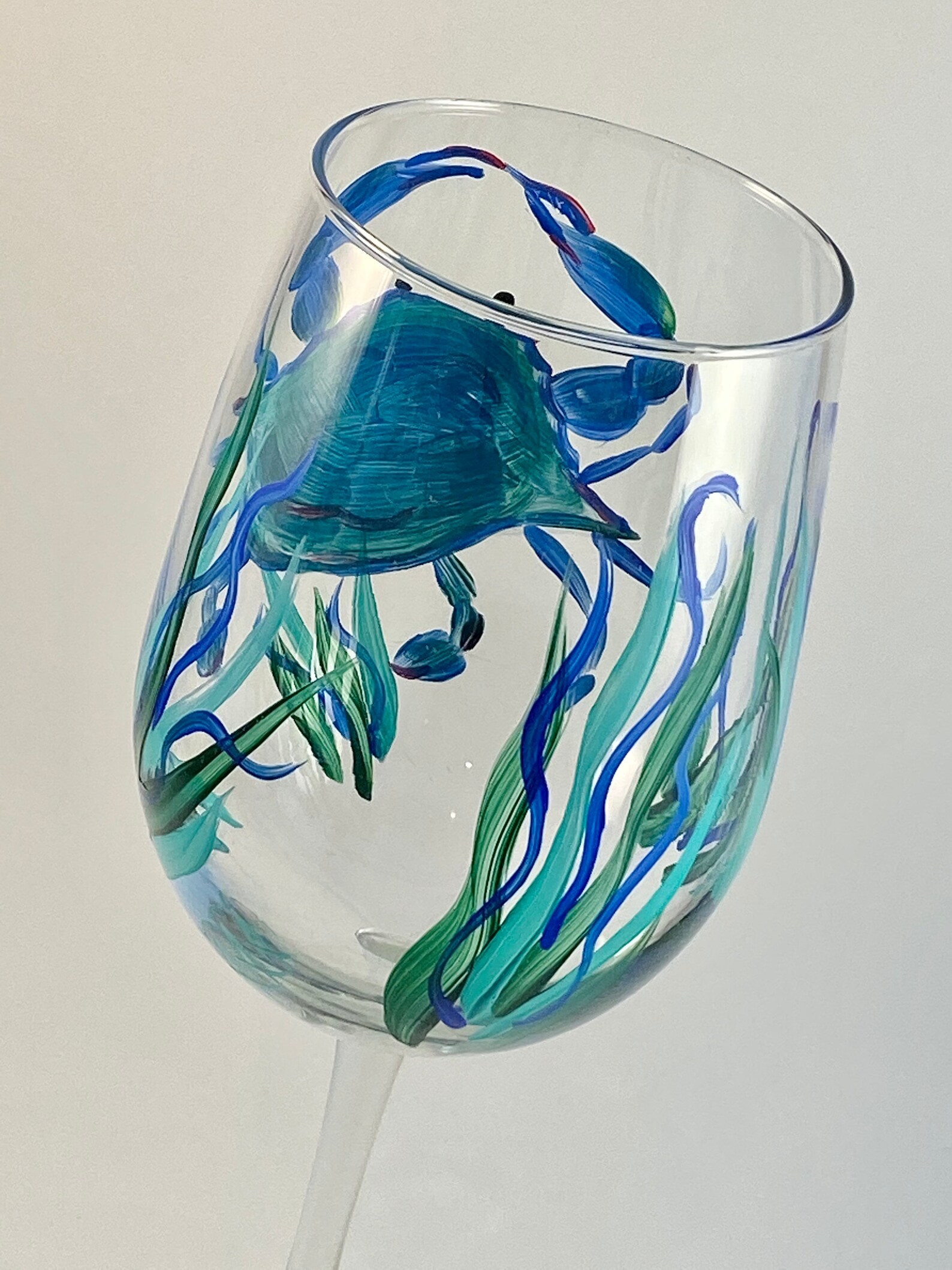 Hand Painted Wine Glasses Blue Crabs Crab Wine Glass Beach Etsy