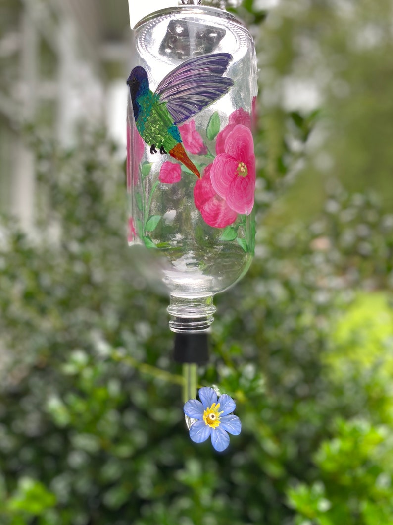 Hand Painted Glass Hummingbird Feeder Nectar Bird Feeder Etsy