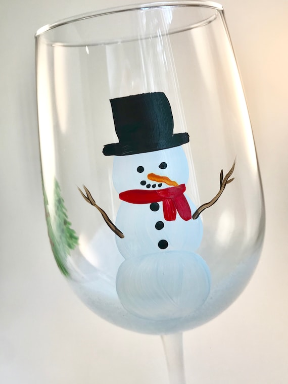 Hand Painted Snowman Wine Glasses: Christmas Winter Decor, Set of 2 - Etsy