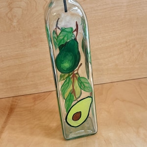 Hand painted Oil and Vinegar bottle with avocados, bottle for avocado oil, avocado oil container, avocado decor kitchen image 1