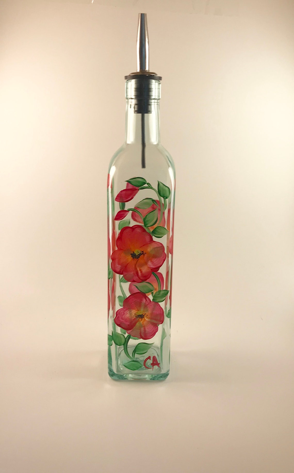 Hand Painted Oil and Vinegar Bottle Red Poppies Painted Etsy