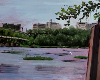 Plein air painting Browns Island, Richmond Virginia, summer landscape, cityscape Richmond VA, small oil painting