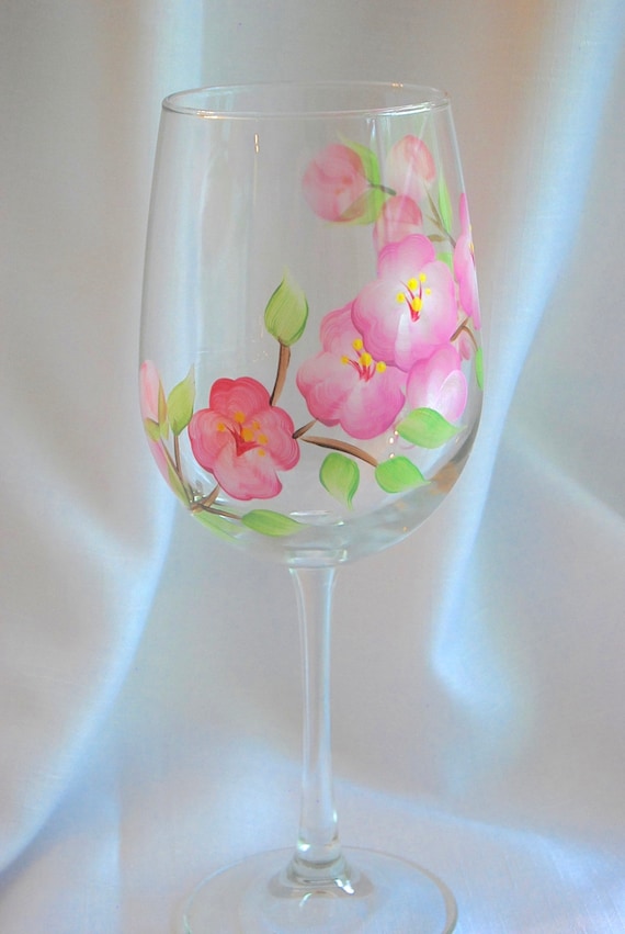 Hand Painted Wine Glasses Spring Flowers, Pretty Floral Wine Glass