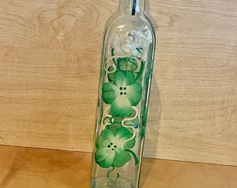 Hand painted  Oil and vinegar bottle with Irish shamrocks, st Patricks day decor, Irish country kitchen