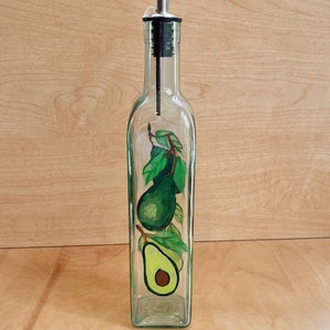 Hand painted Oil and Vinegar bottle with avocados, bottle for avocado oil, avocado oil container, avocado decor kitchen image 3