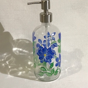 Hand painted soap dispenser blue flowers, painted soap dispenser, wildflowers, bathroom soap dispenser, dish soap bottle image 3