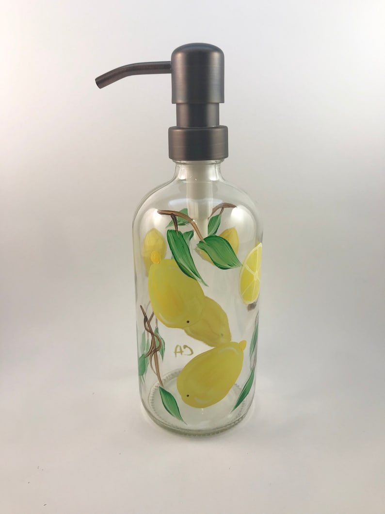 Hand Painted Soap Dispenser With Lemons Kitchen Dish Soap Etsy