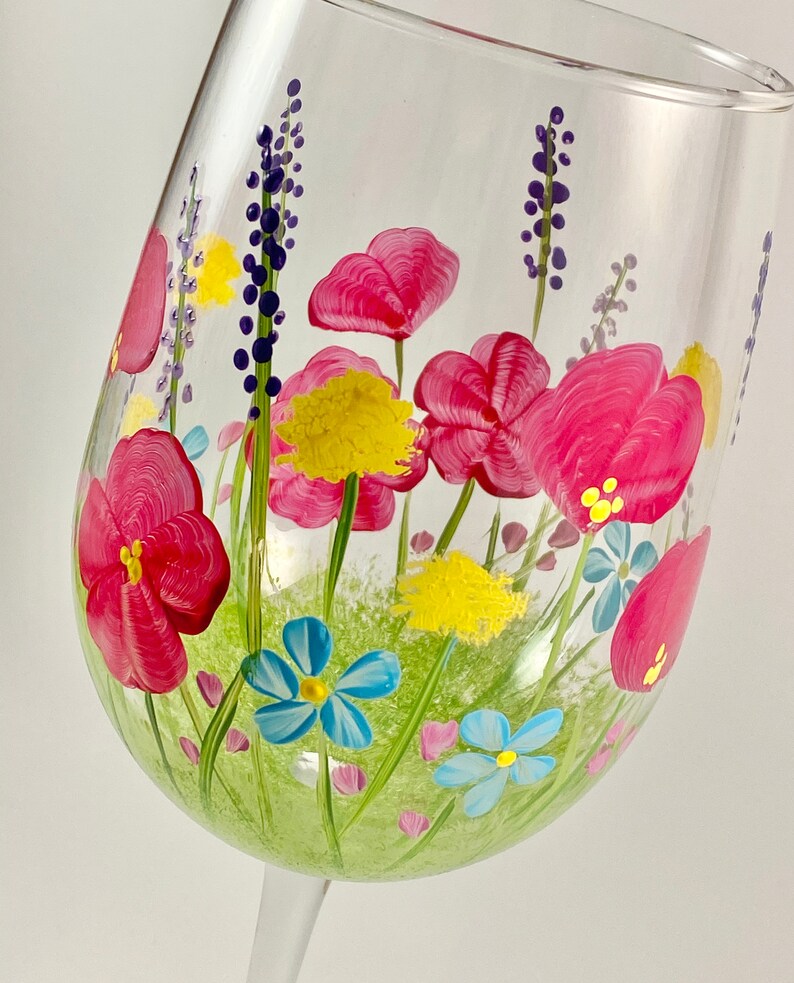 Hand Painted Wine Glasses With Flowers Floral Wine Glass Etsy