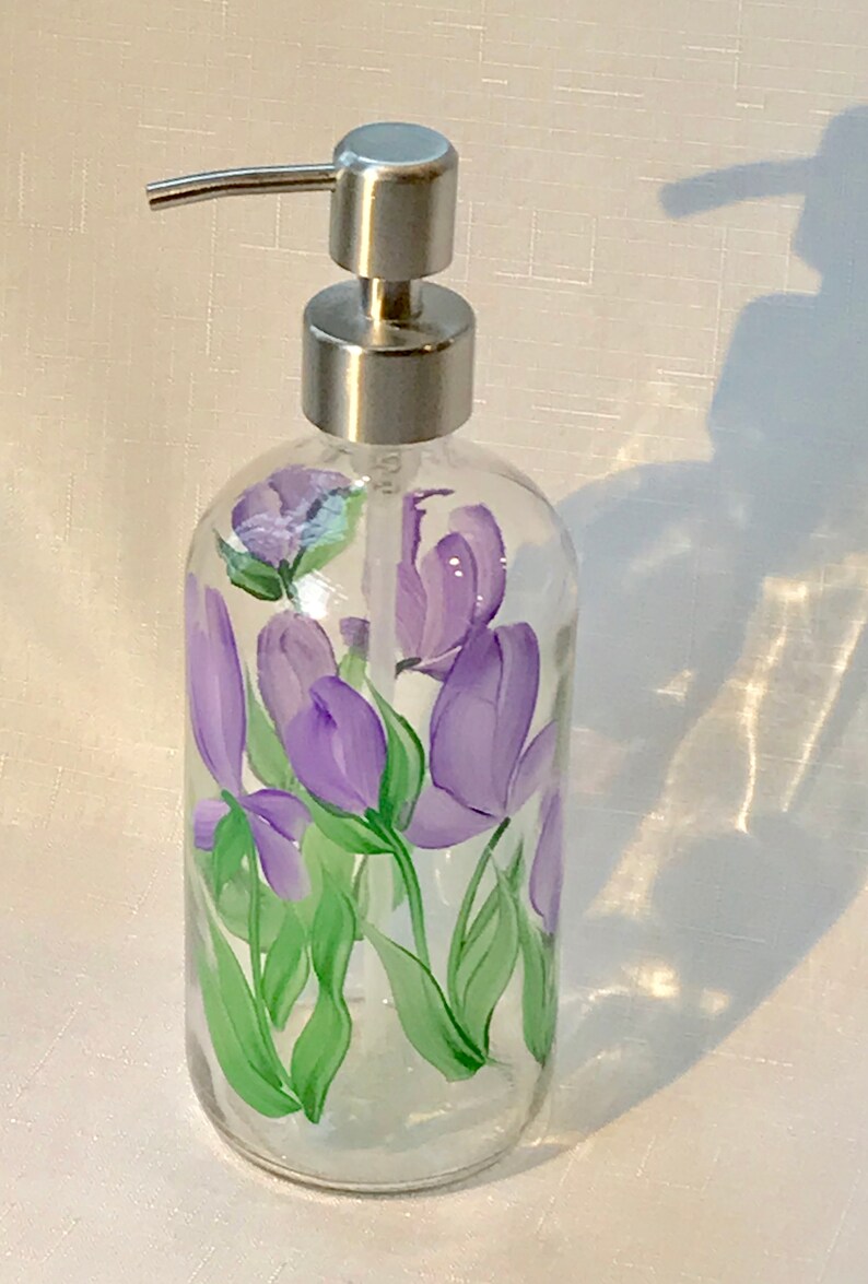 Hand painted soap dispenser purple lilies handpainted soap Etsy Italia