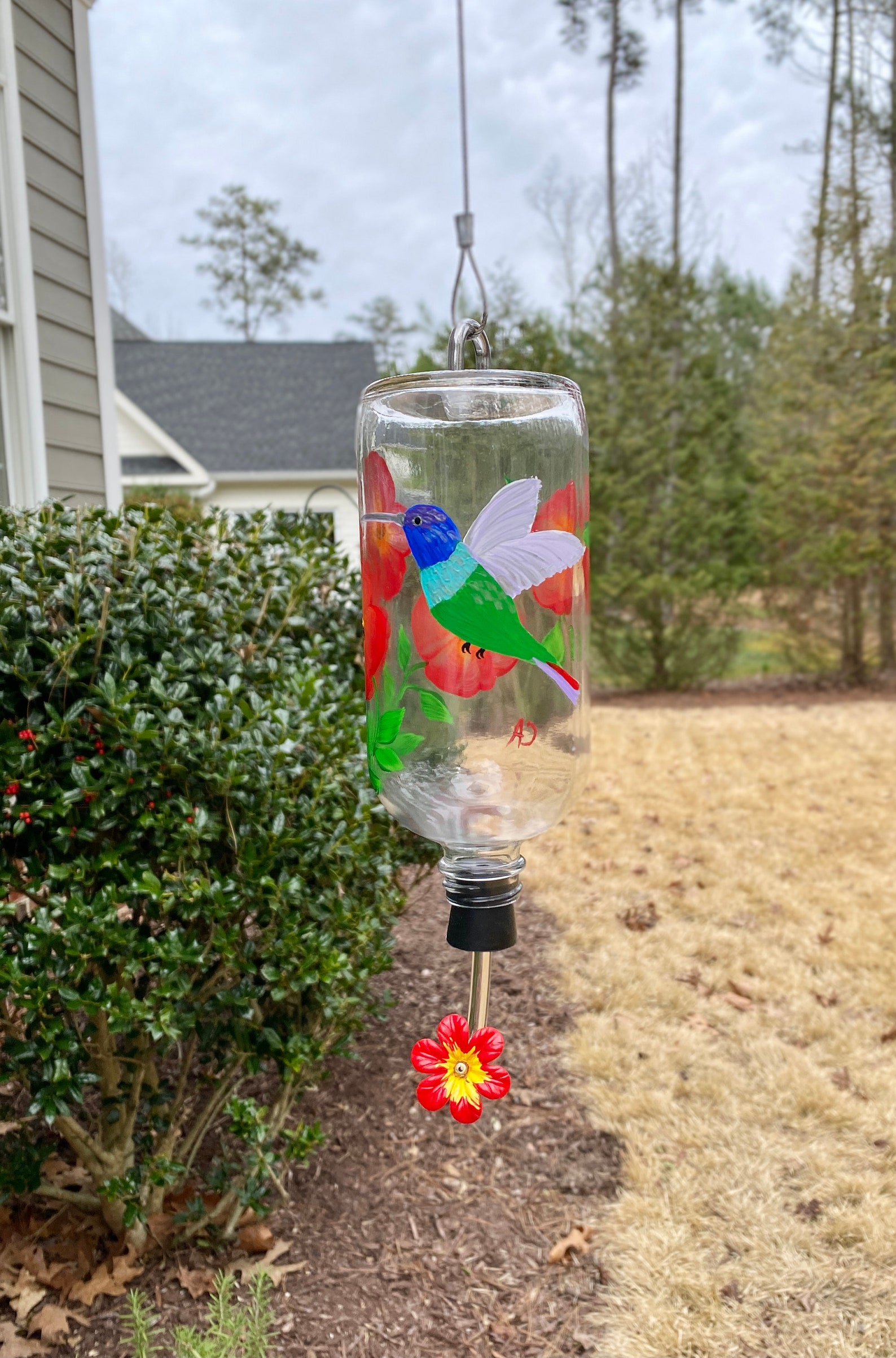 Hand Painted Glass Hummingbird Feeder Nectar Bird Feeder Etsy