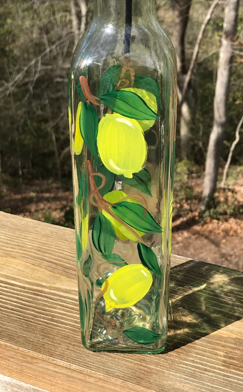 Hand Painted Oil and Vinegar Bottle Lemons Handpainted Soap Etsy