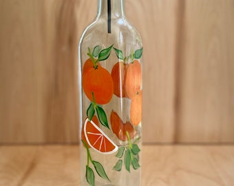 Hand painted oil and vinegar bottle oranges, soap dispenser oranges, bottle for oils, bottle for dish soap, kitchen decor oranges