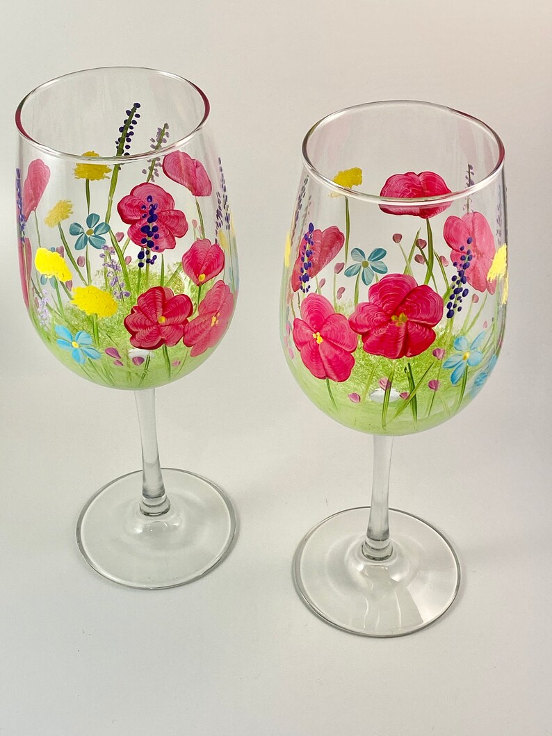 Hand Painted Wine Glasses With Flowers Floral Wine Glass Etsy