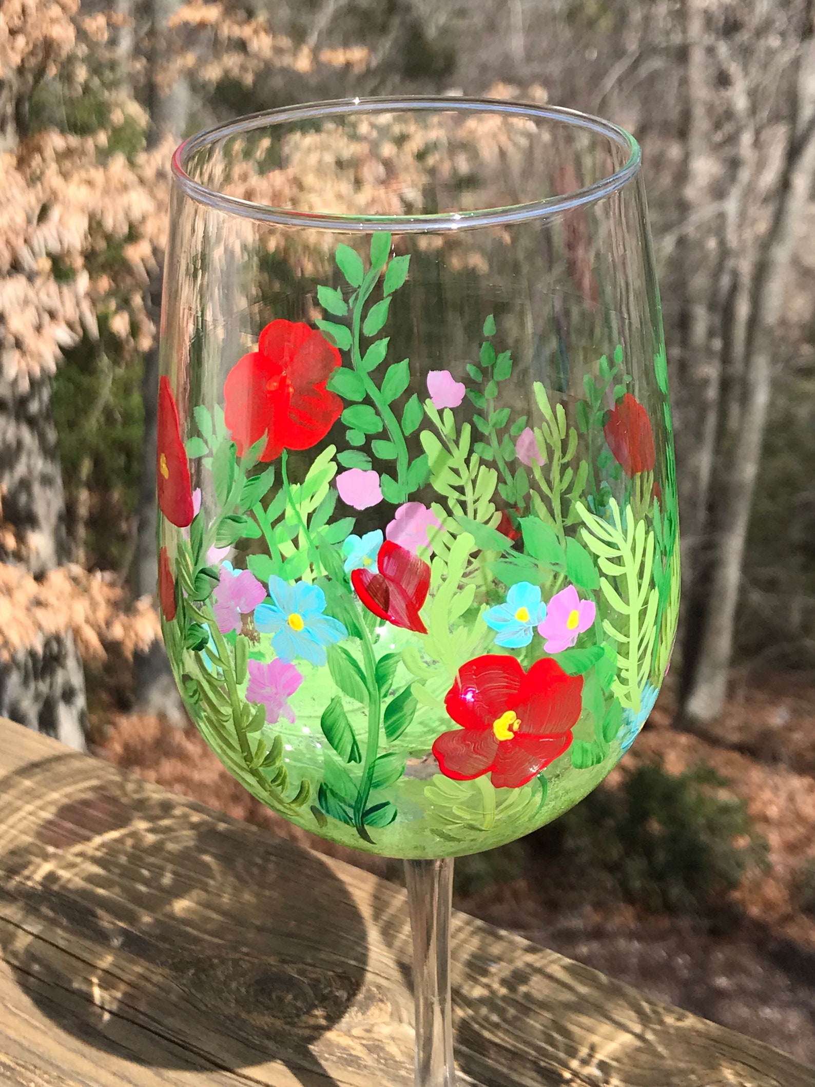 Hand Painted Wine Glasses Spring Flowers Floral Wine Glass Etsy