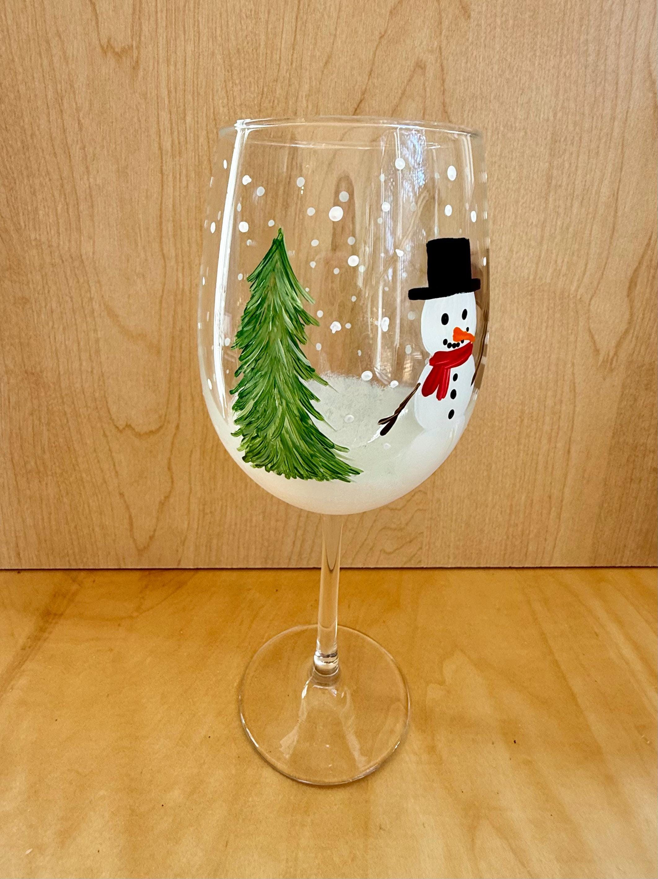 Hand Painted Snowman Wine Glasses, Holiday Christmas Gift - Etsy