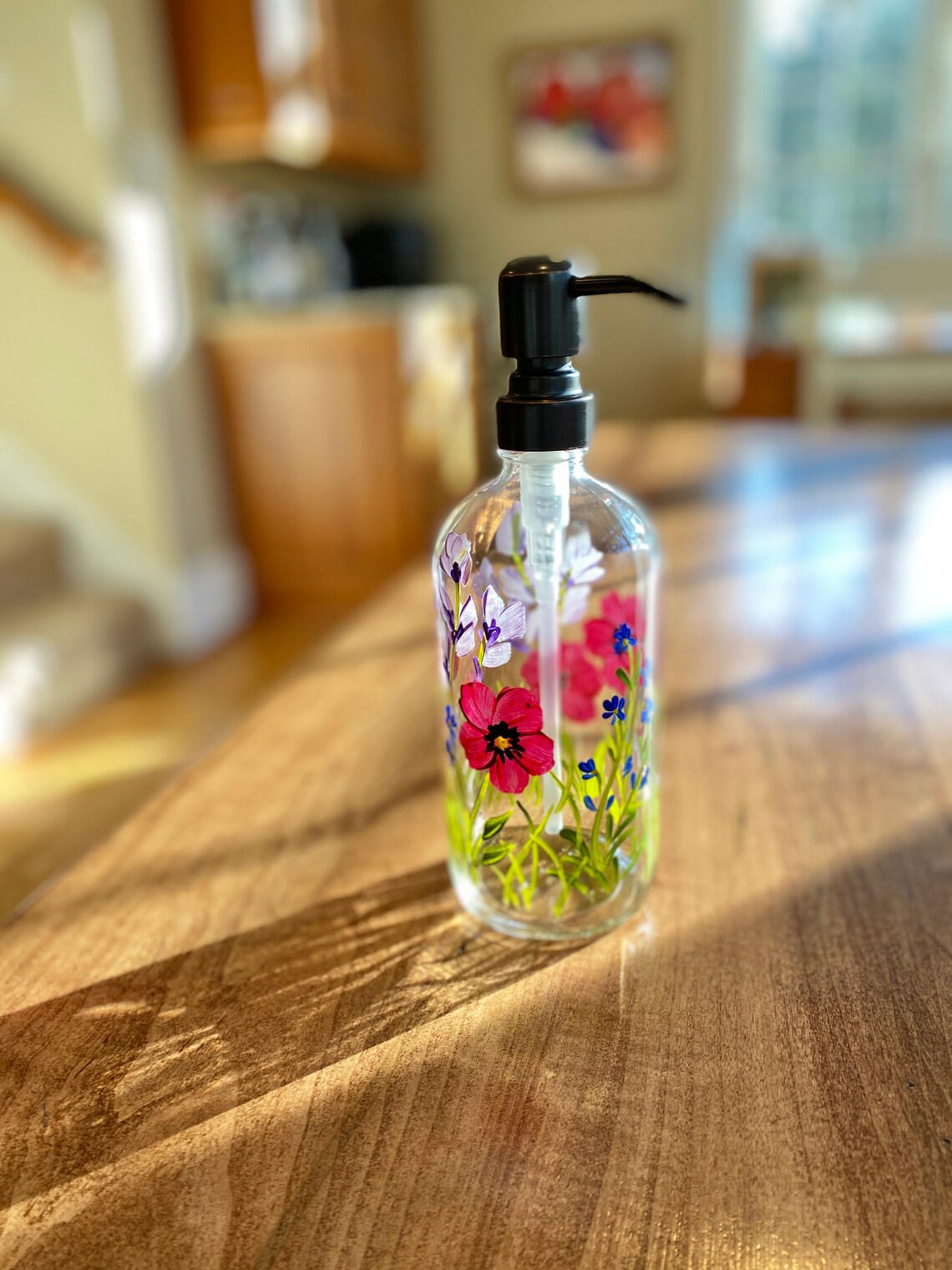 Hand painted soap bottle flowers floral kitchen bath decor Etsy