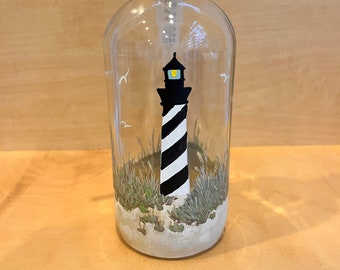 Hand painted soap dispenser with lighthouse, beach bathroom decor, handpainted soap dispenser, OBX decor