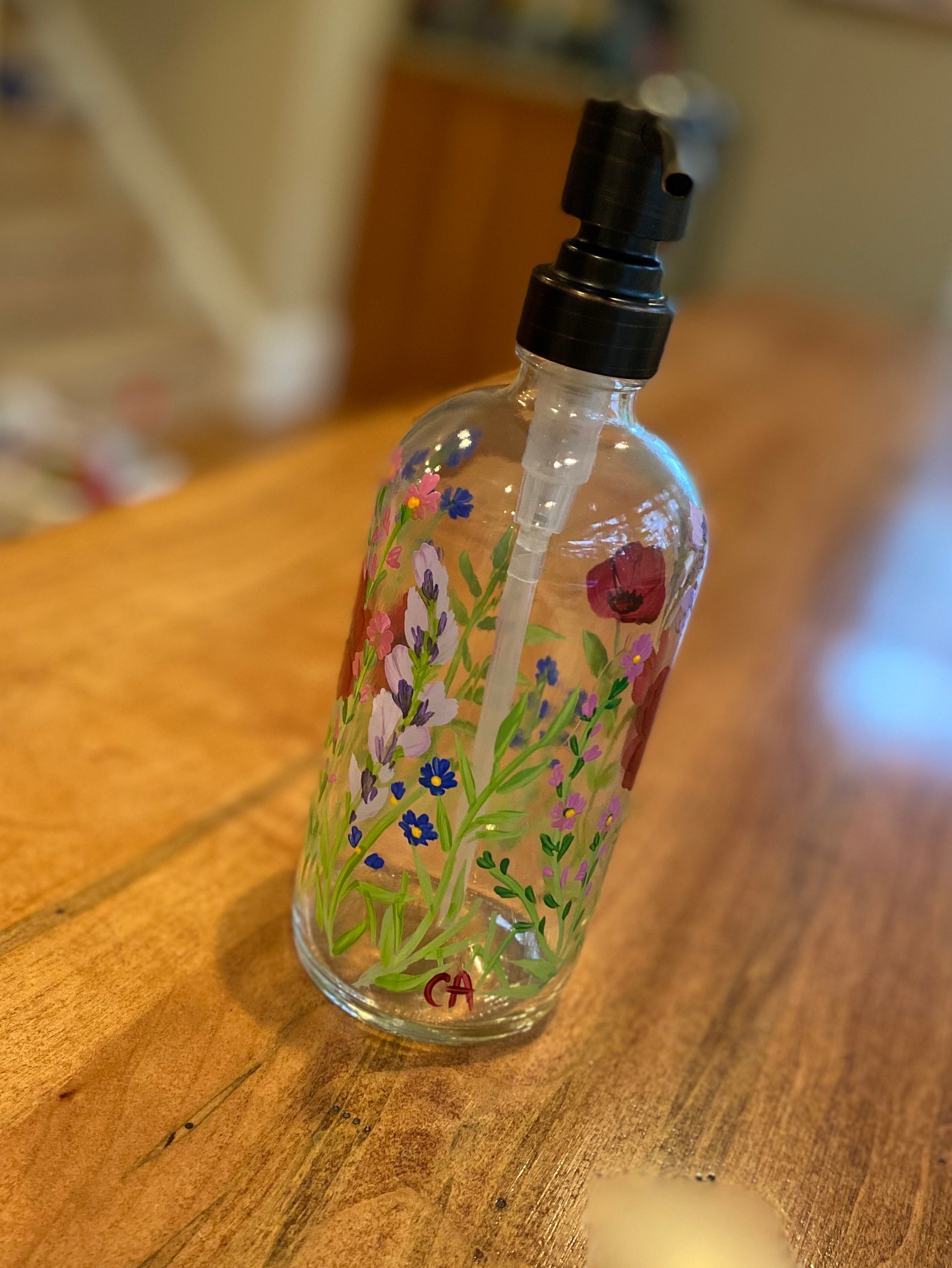 Hand painted soap bottle flowers floral kitchen bath decor Etsy
