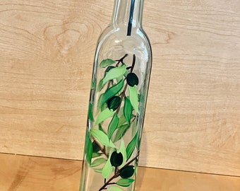 Hand painted Oil and Vinegar Bottle olives,  bottle for olive oil, bottle for vinegar, handpainted soap dispenser, kitchen oil bottle