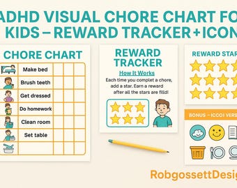 Tableau des corvées visuelles du TDAH pour les enfants - Suivi imprimable des routines et des récompenses, adapté aux personnes autistes