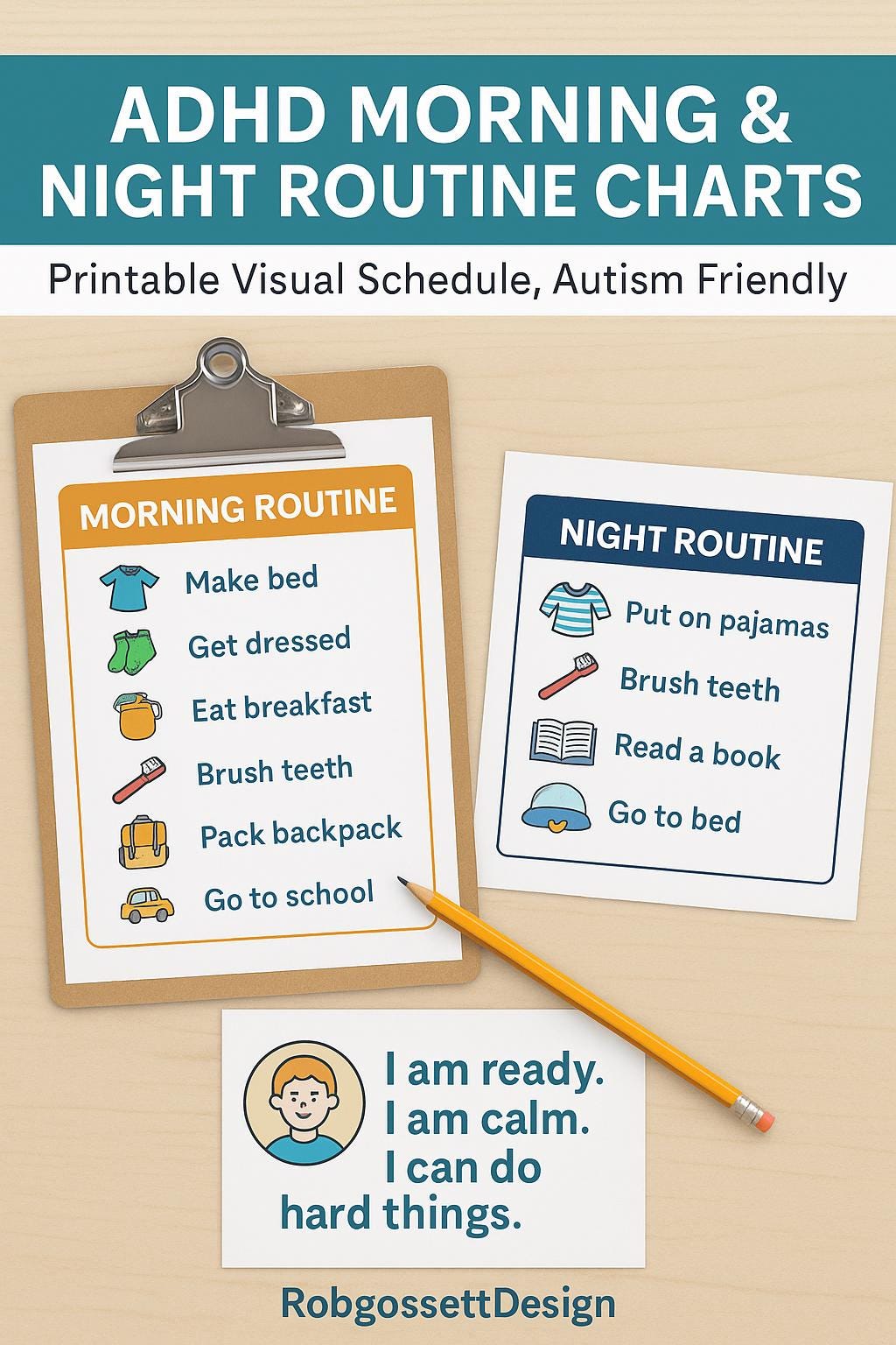 ADHD Morning & Night Routine Charts for Kids – Printable Visual ...